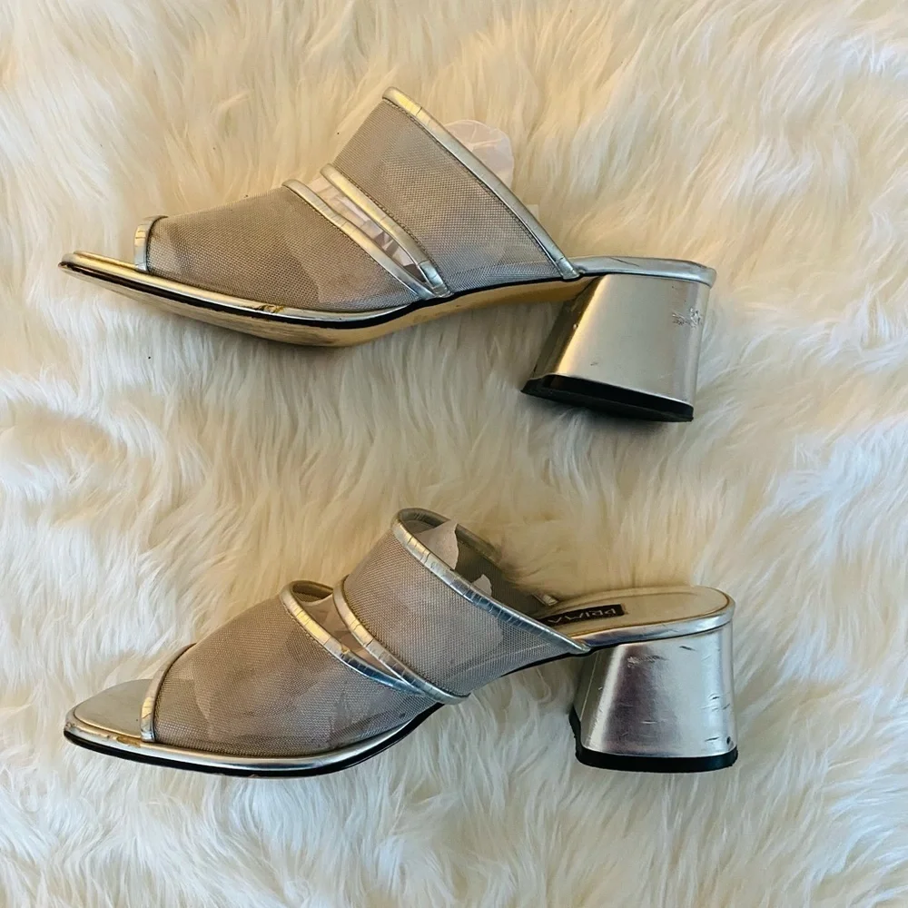 Prima Royale silver mesh slip on sandals, Sz. 9